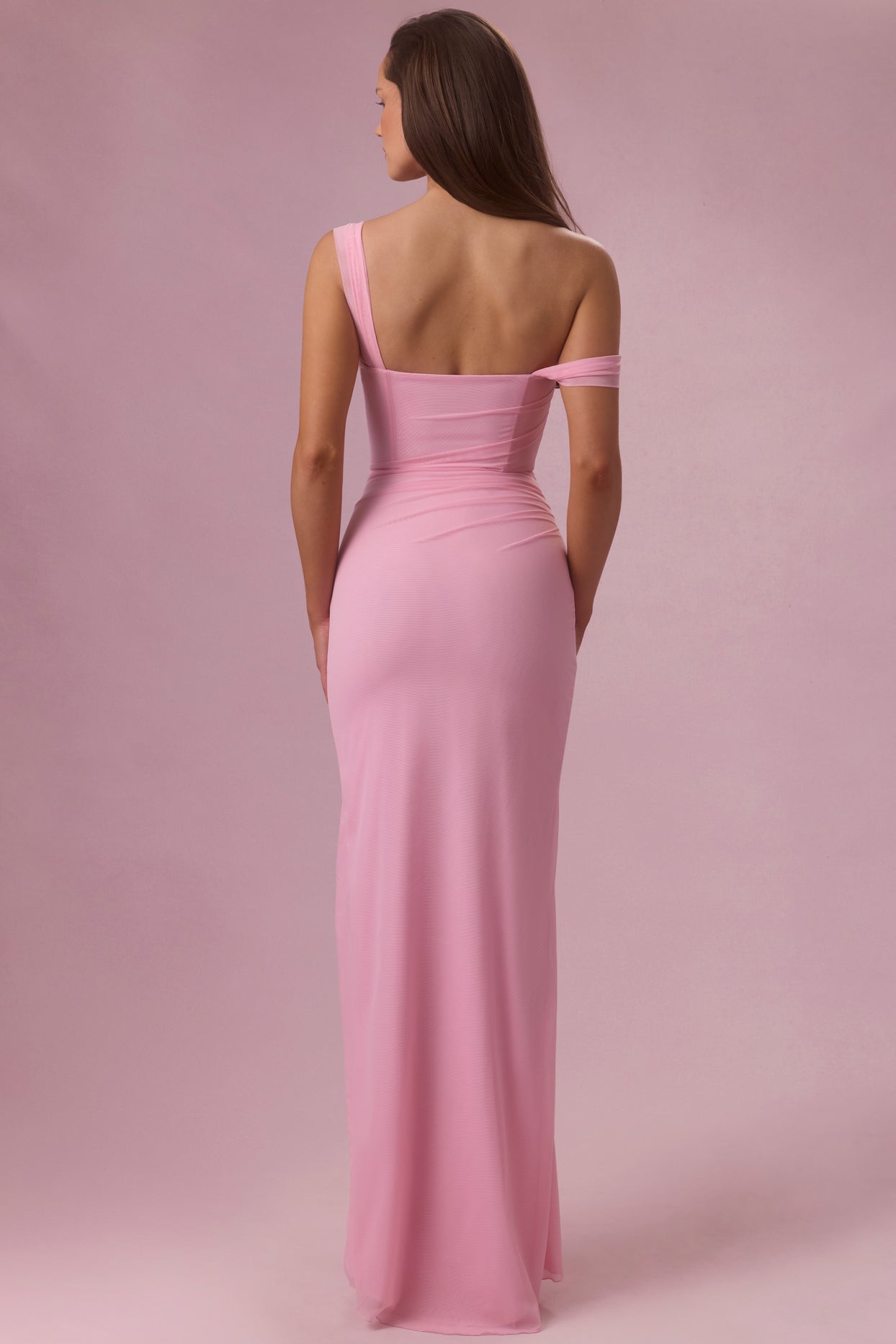Mesh Draped Corset Gown in Candyfloss Pink - 3
