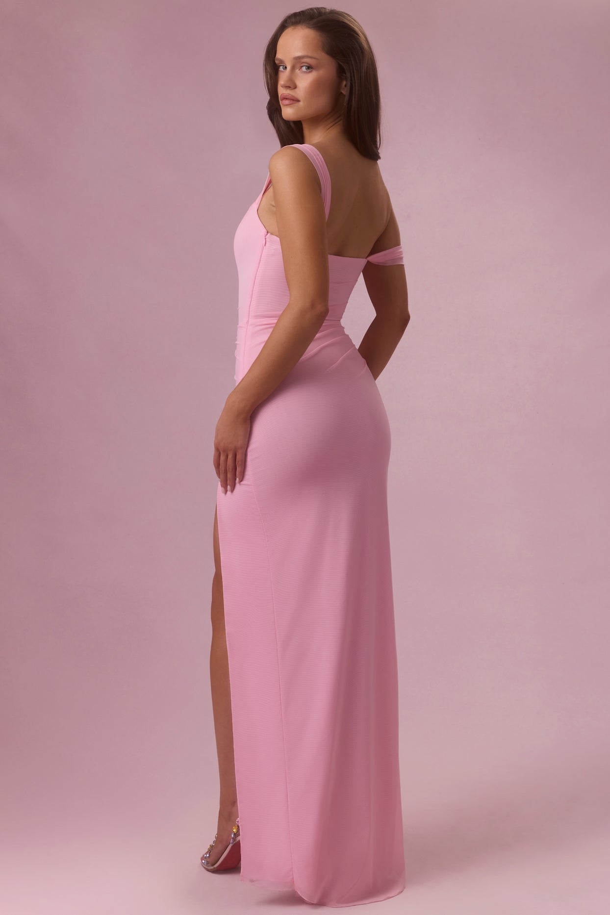 Mesh Draped Corset Gown in Candyfloss Pink - 2