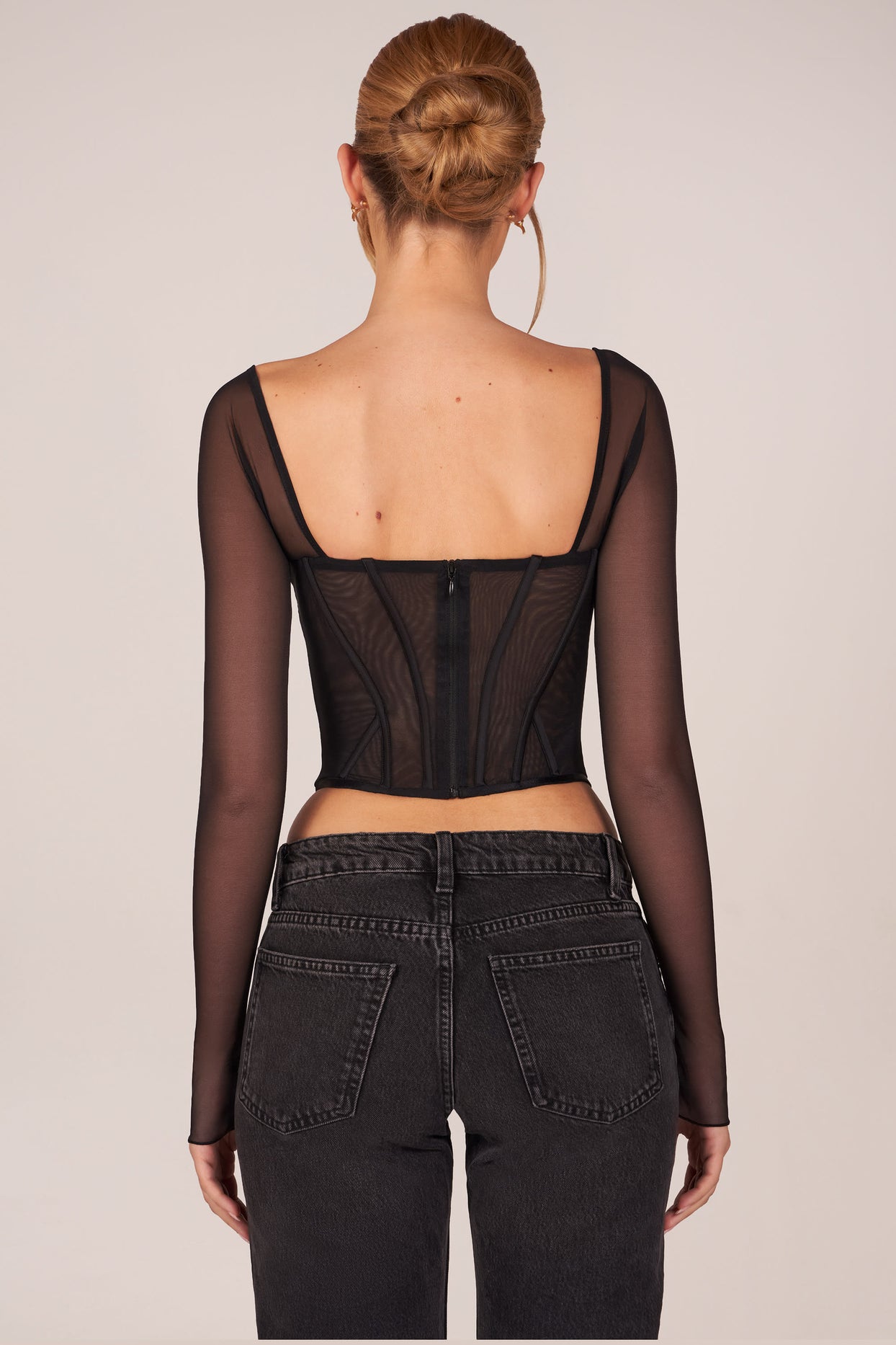 Corset Long-Sleeve Top in Black - 3