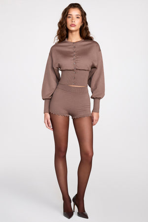 Knit Mid-Rise Shorts in Mocha