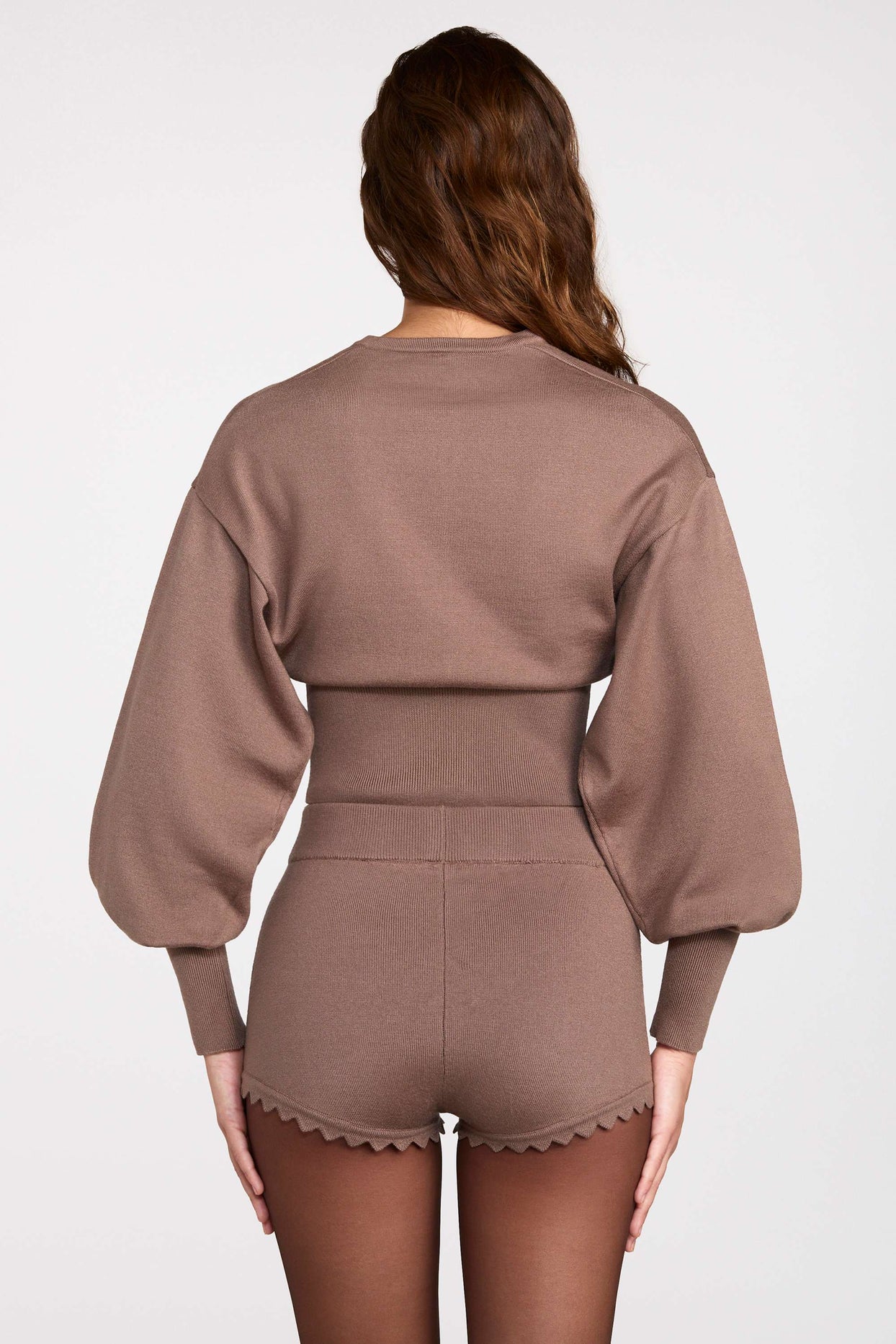 Knit Mid-Rise Mini Shorts in Mocha - 3