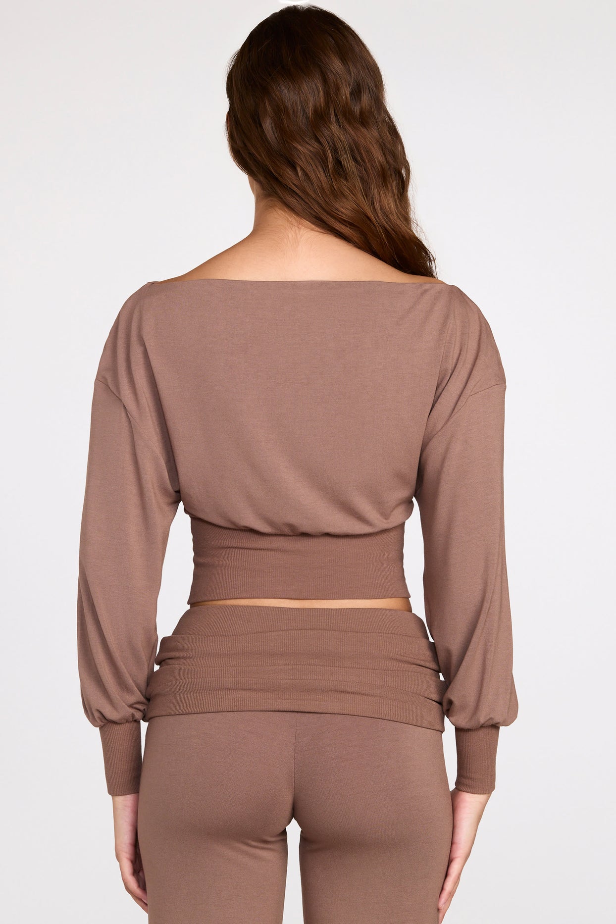 Modal Off-Shoulder Long-Sleeve Top in Mocha - 3