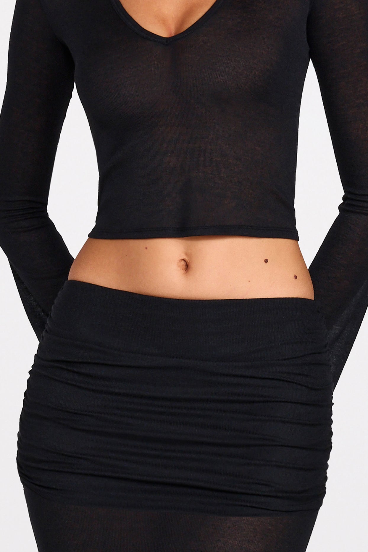 Sheer Jersey Low-Rise Draped Maxi Skirt in Black - 2