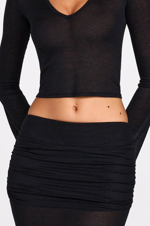 Knit Low-Rise Draped Maxi Skirt in Black