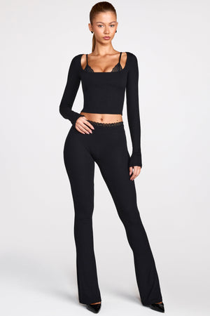 Modal Mid-Rise Flared Trousers in Black