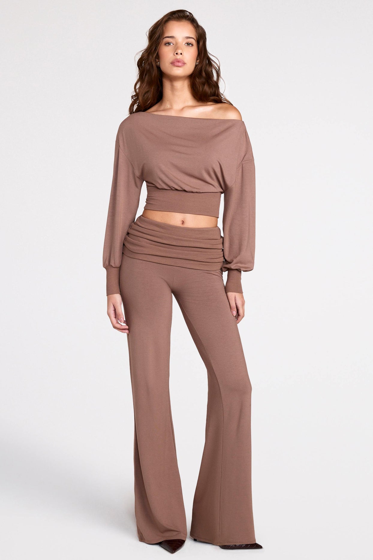 Modal Low-Rise Straight-Leg Trousers in Mocha - 1