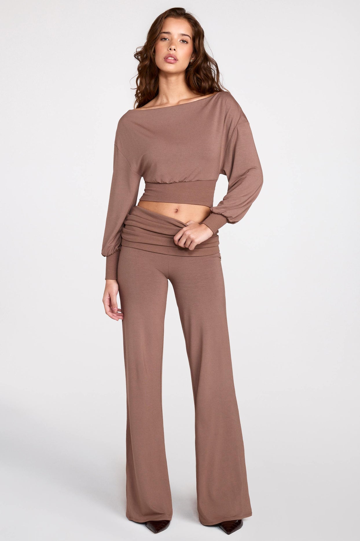 Modal Low-Rise Straight-Leg Trousers in Mocha - 9