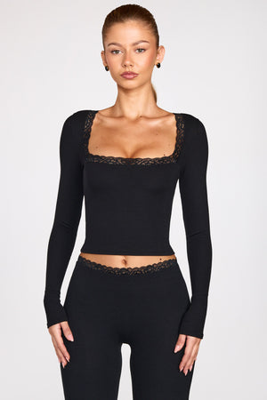 Modal Square-Neck Long-Sleeve Top in Black