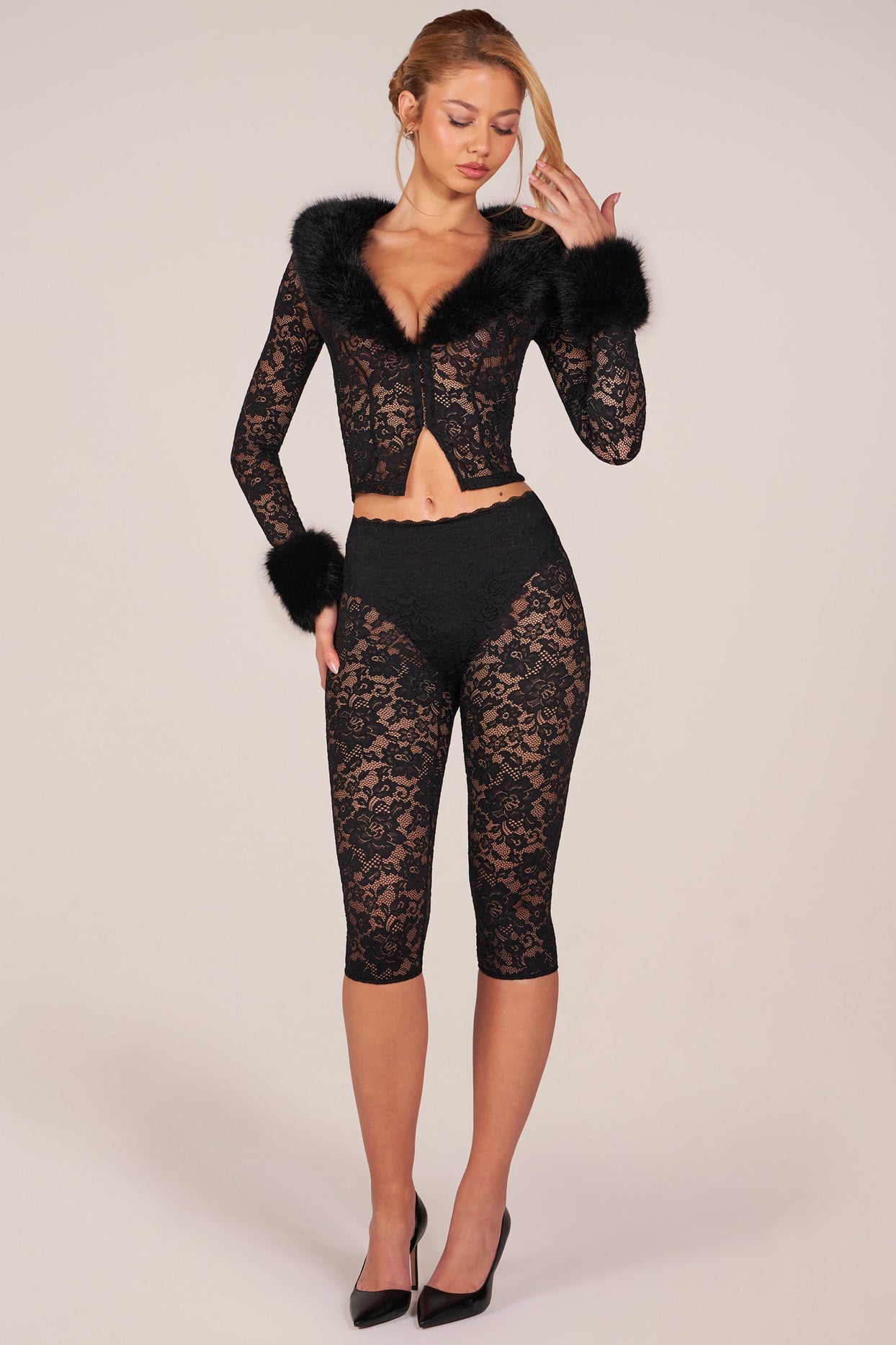 Laced Capri Trousers  in Black - 5