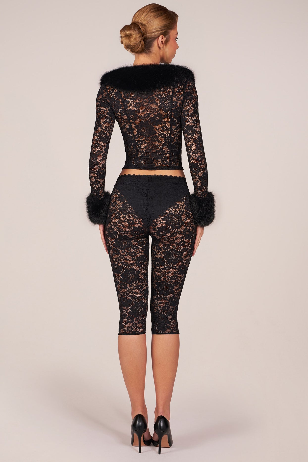 Laced Capri Trousers  in Black - 6