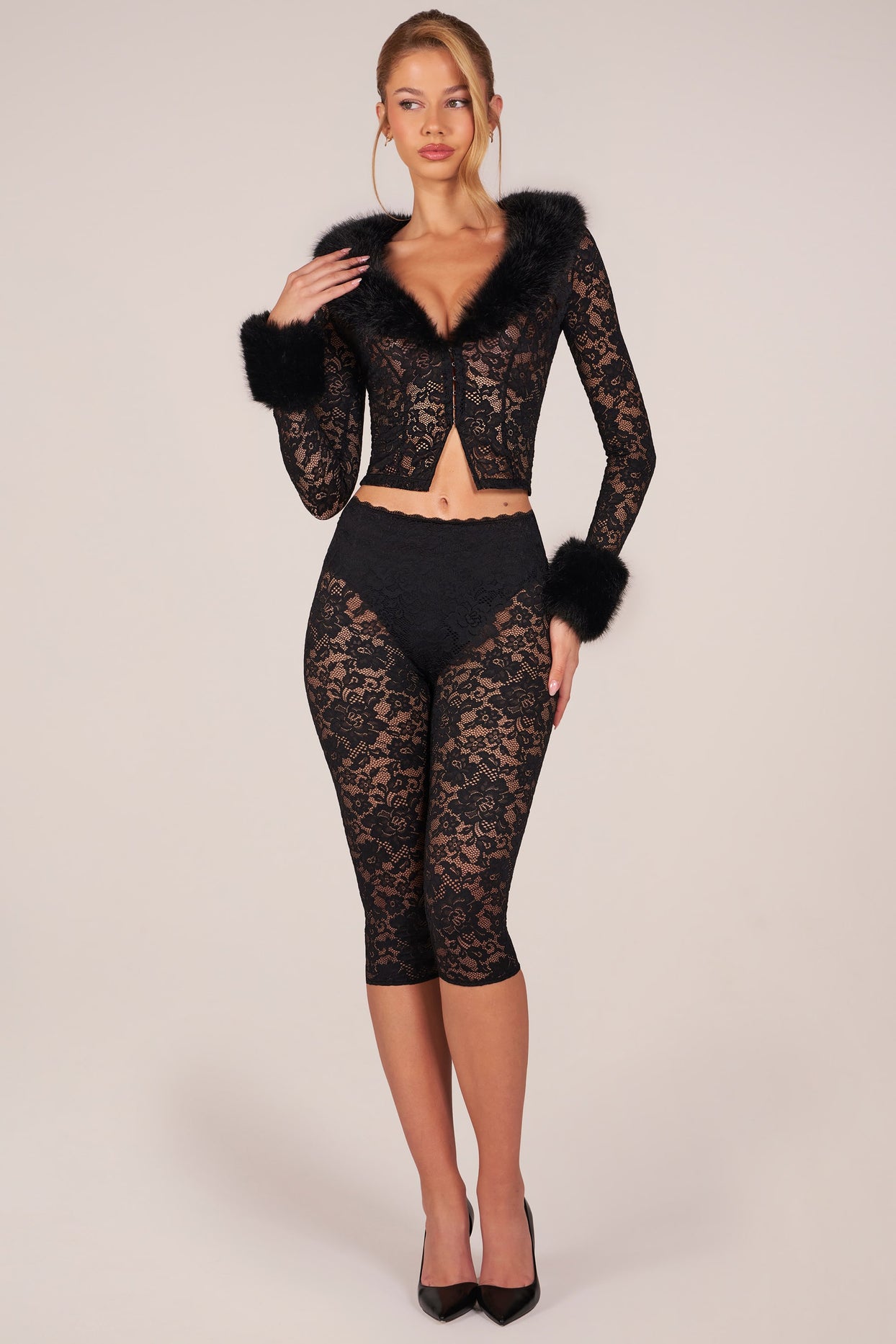 Laced Capri Trousers  in Black - 7