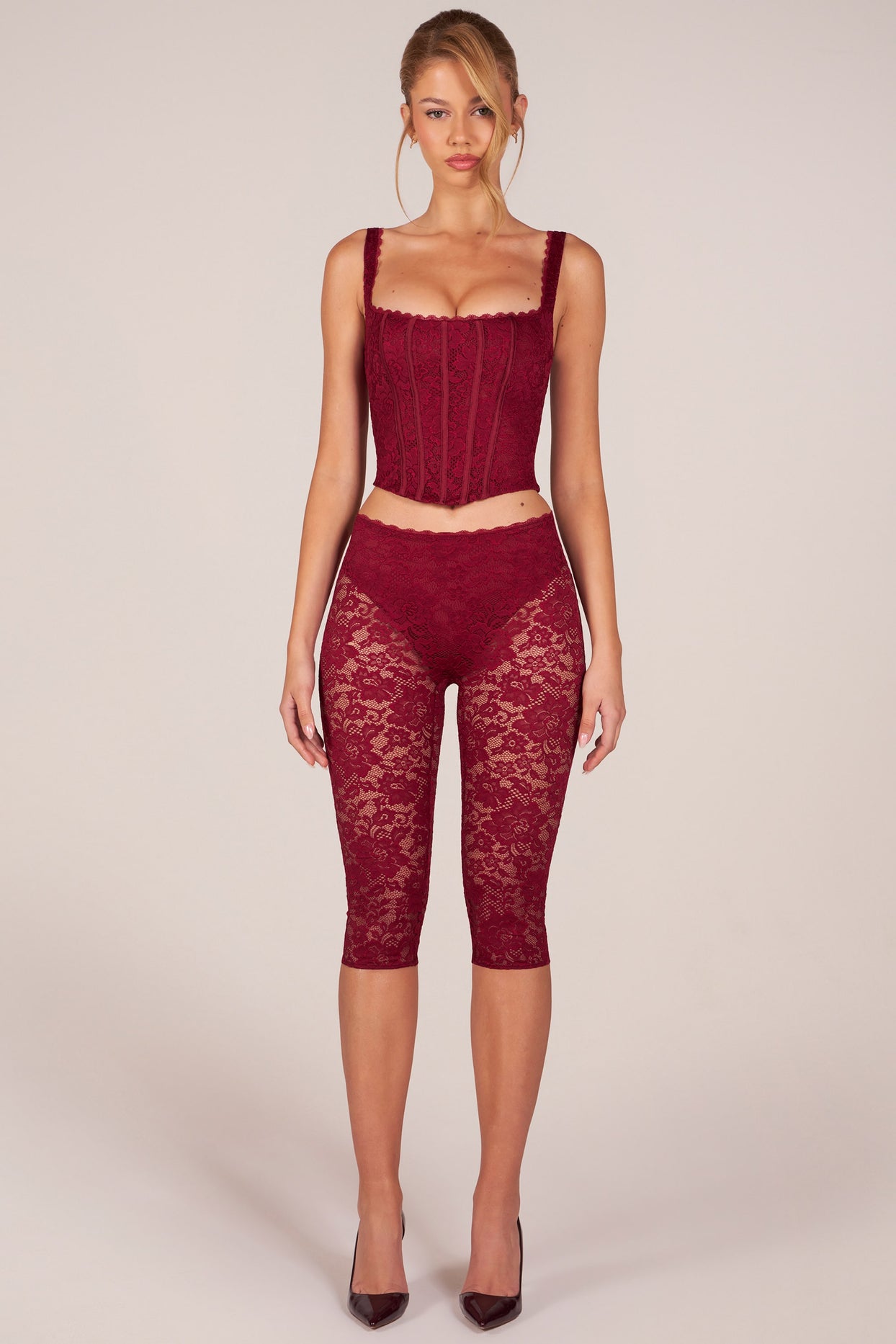 Laced Capri Trousers  in Cherry Red - 1