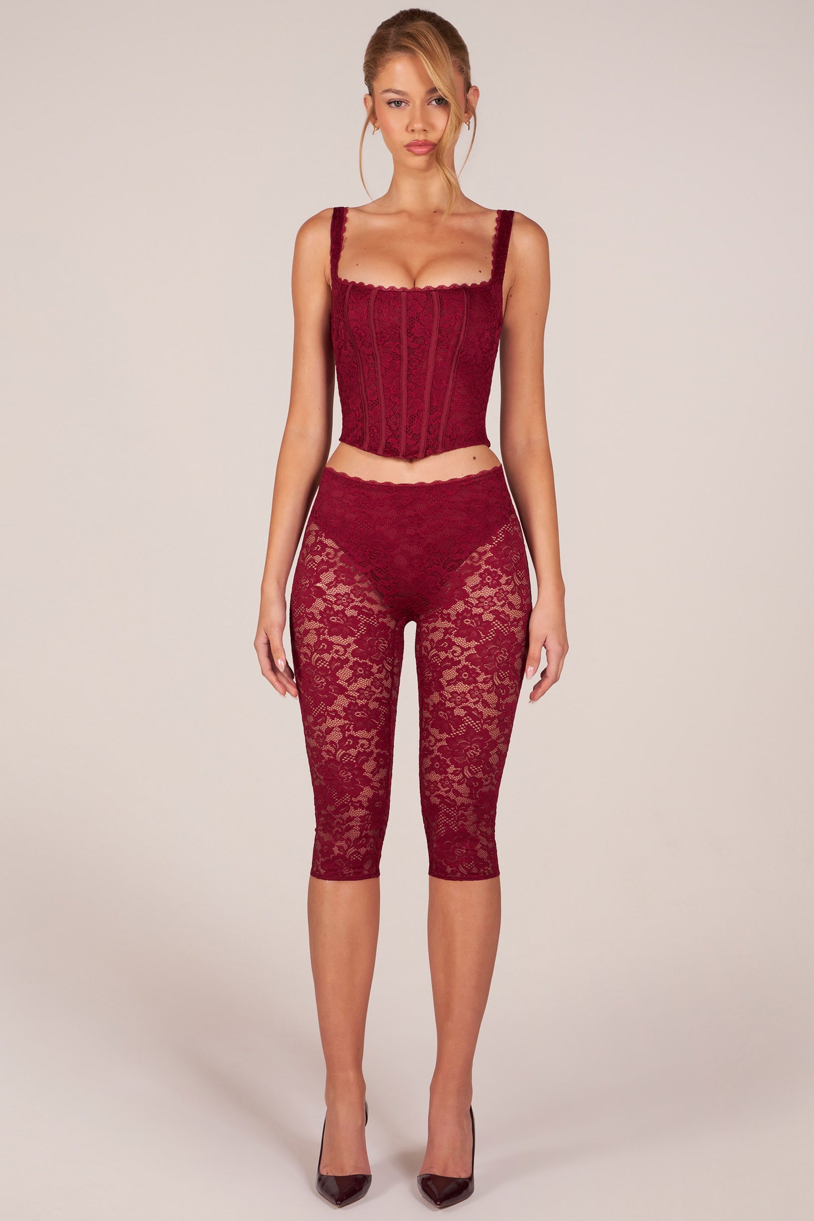 Laced Capri Trousers  in Cherry Red - 1