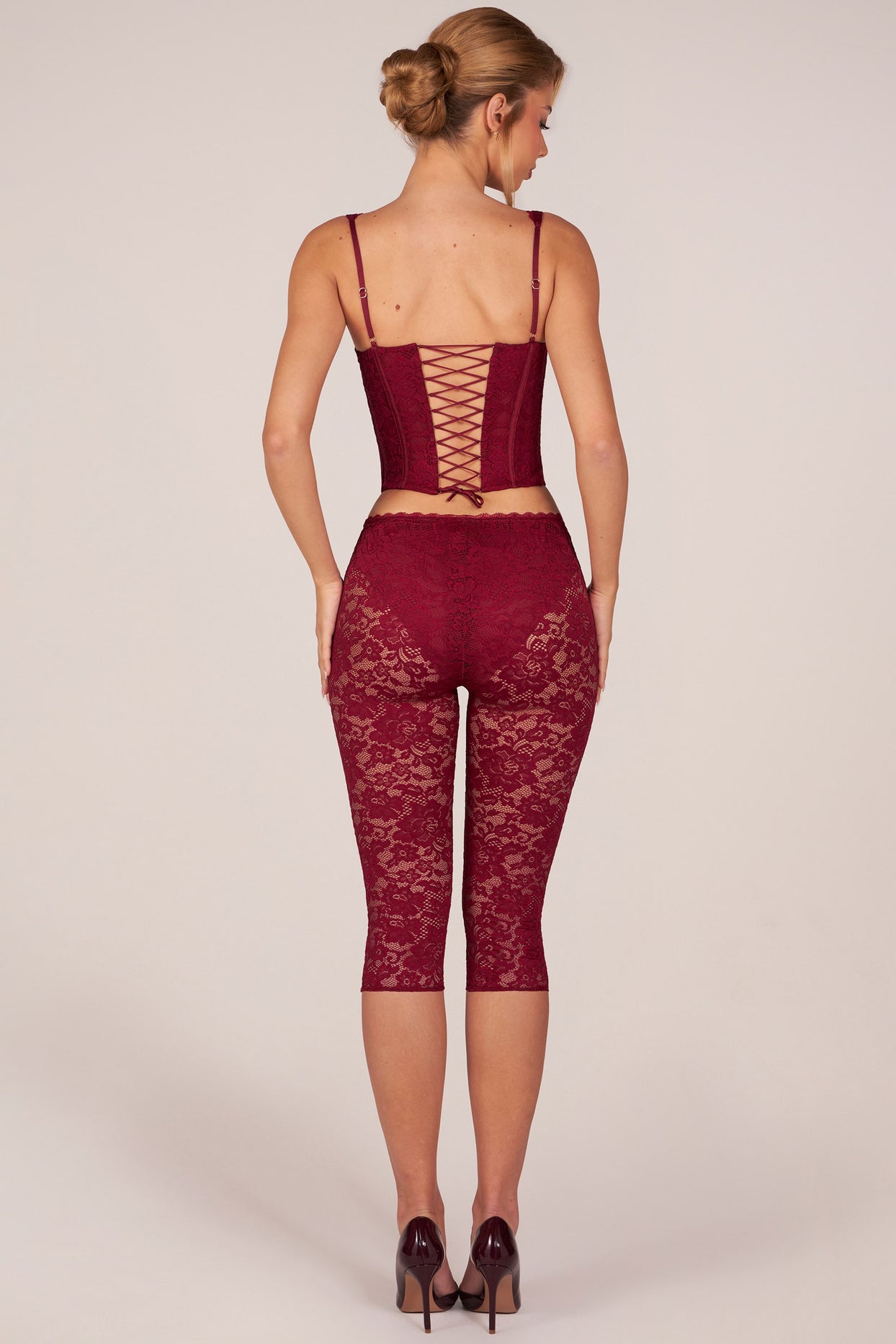 Laced Capri Trousers  in Cherry Red - 4