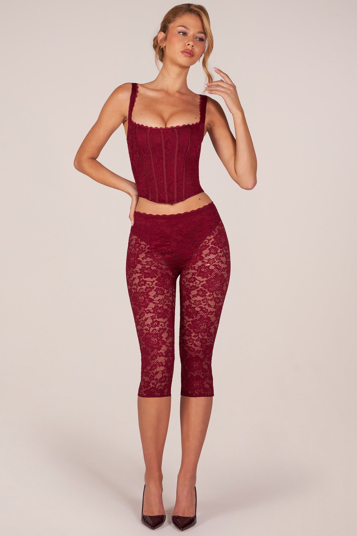 Laced Capri Trousers  in Cherry Red - 6