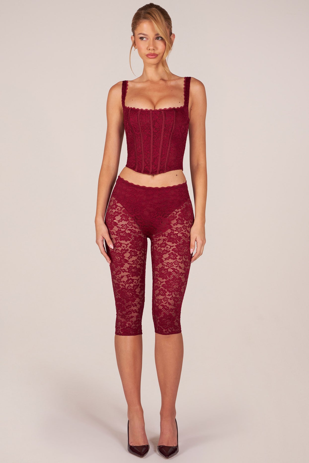 Laced Capri Trousers  in Cherry Red - 8