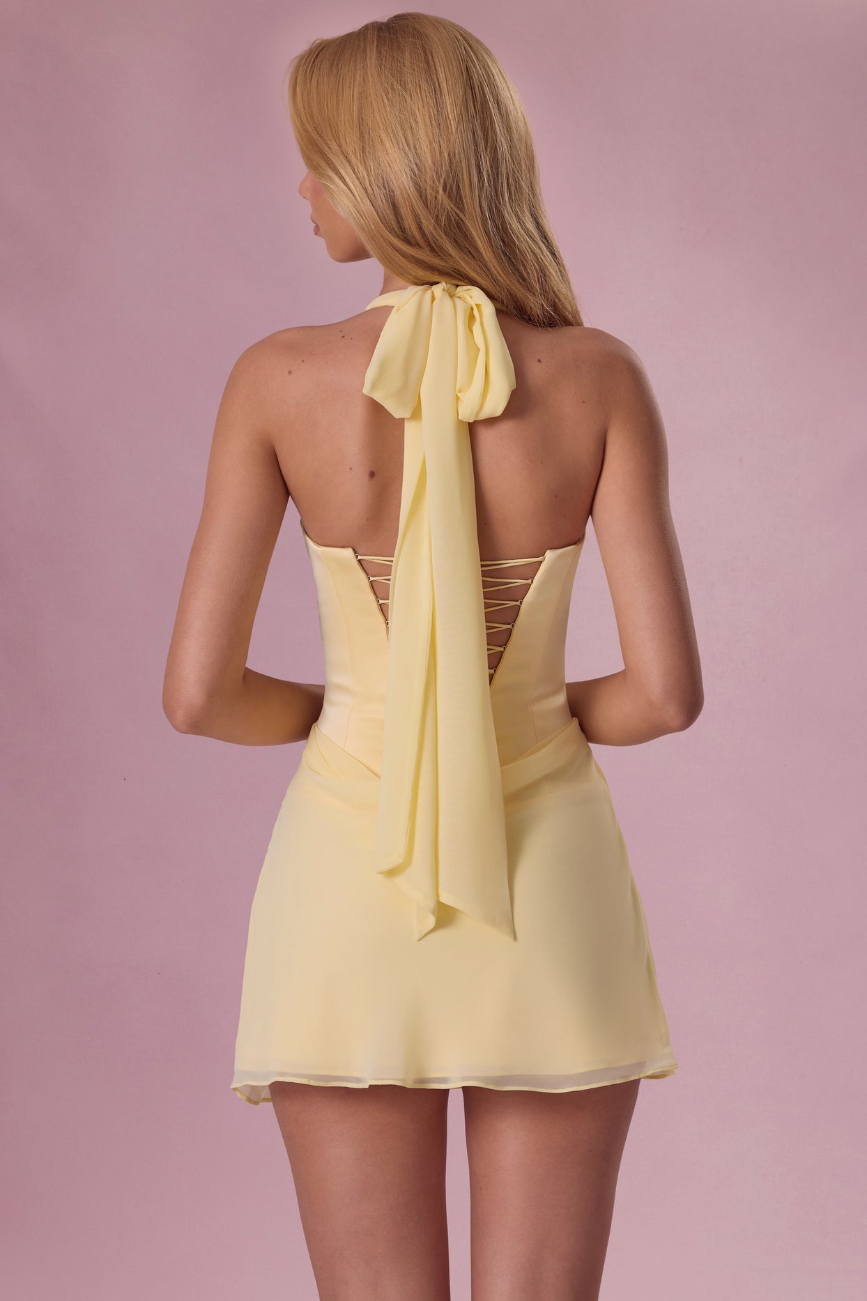 Satin Draped Mini Dress in Butter Yellow - 6