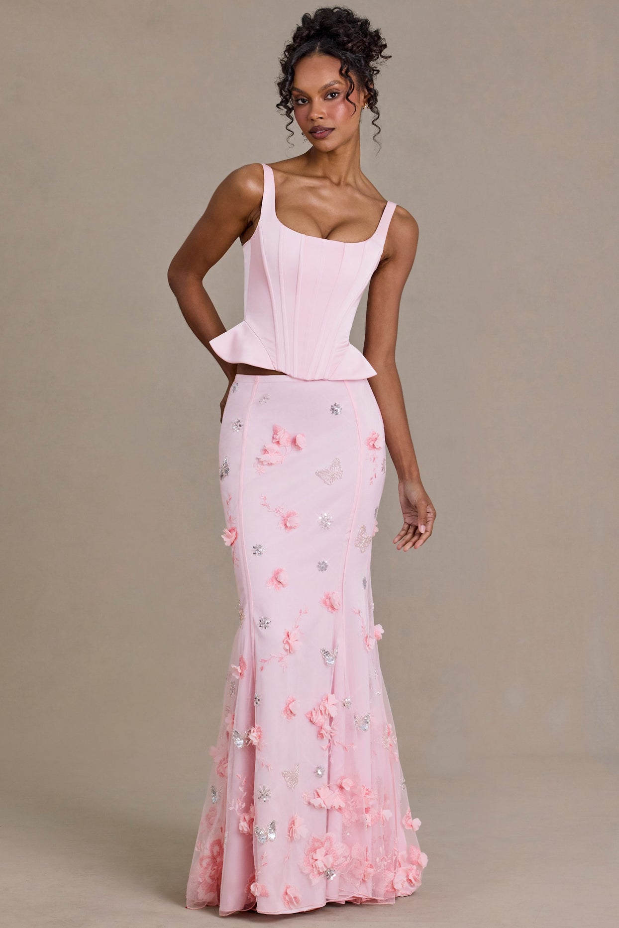 Embellished Tulle Skirt in Baby Pink - 4