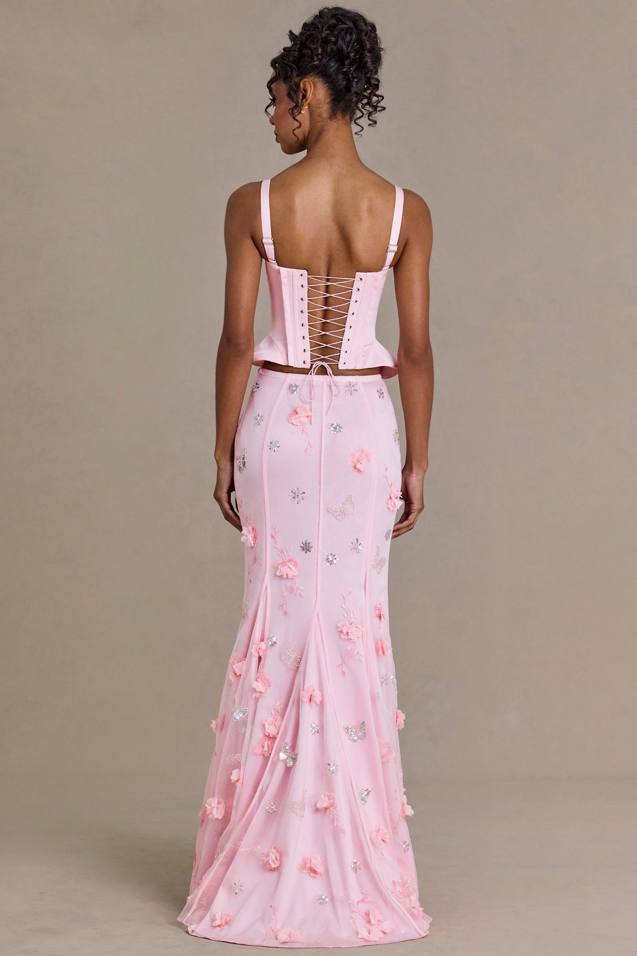 Embellished Tulle Skirt in Baby Pink - 3