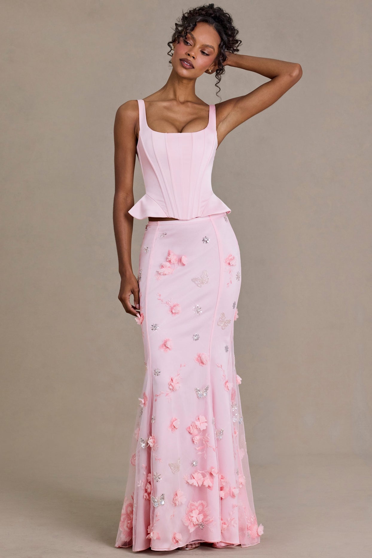 Embellished Tulle Skirt in Baby Pink - 6