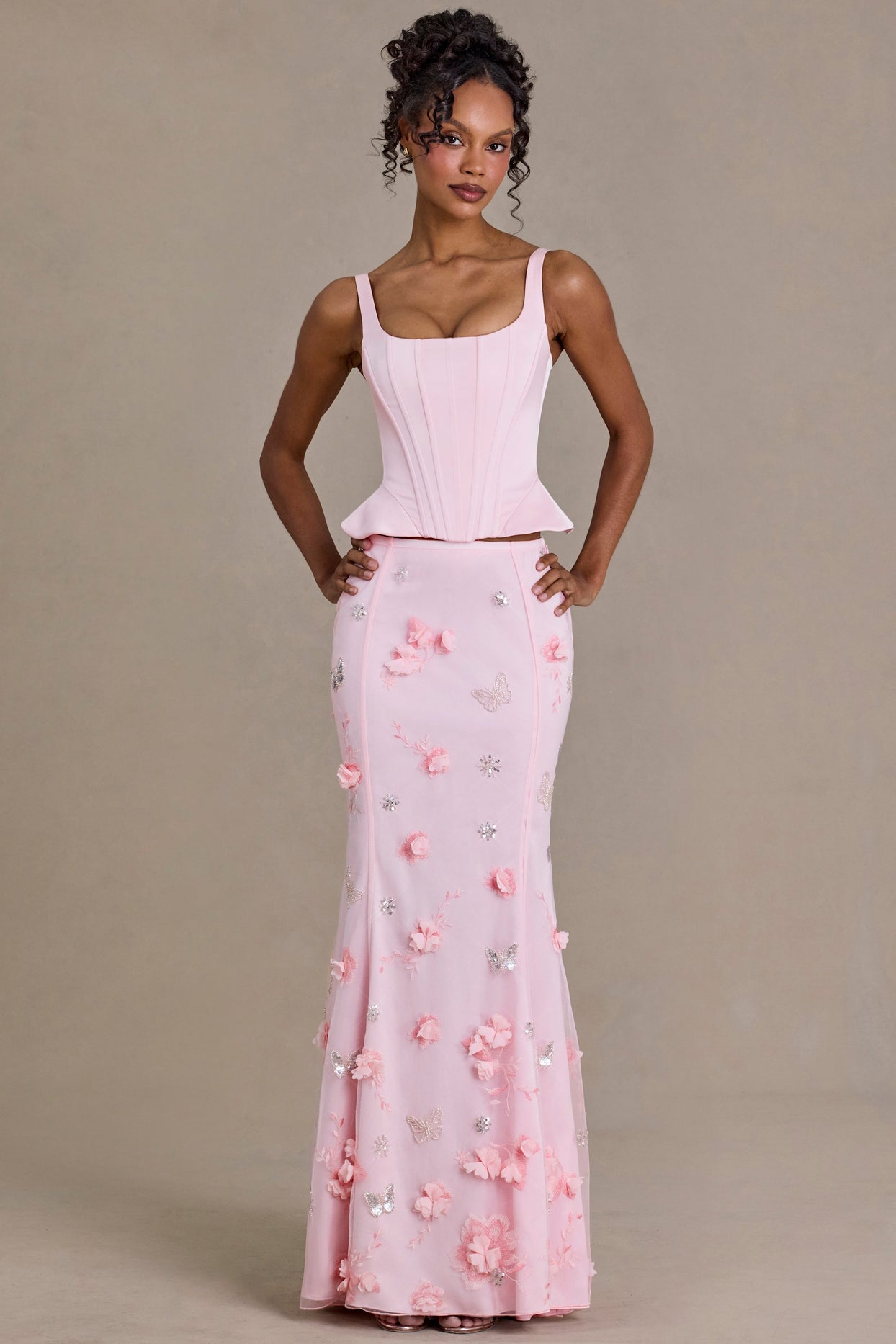 Embellished Tulle Skirt in Baby Pink - 7