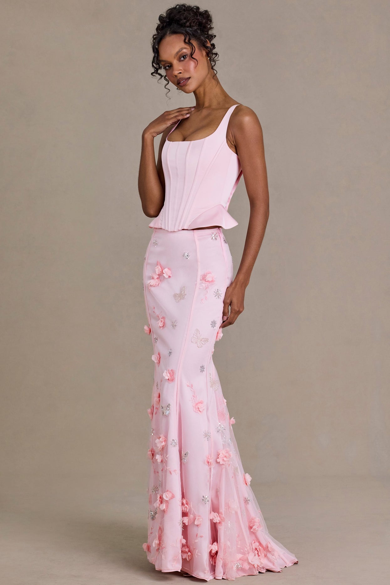 Embellished Tulle Skirt in Baby Pink - 8