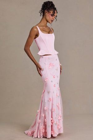 Premium Embellished Tulle Skirt in Baby Pink