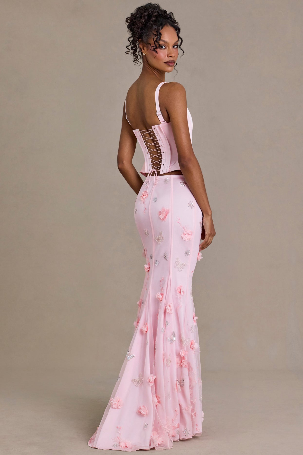 Embellished Tulle Skirt in Baby Pink - 2