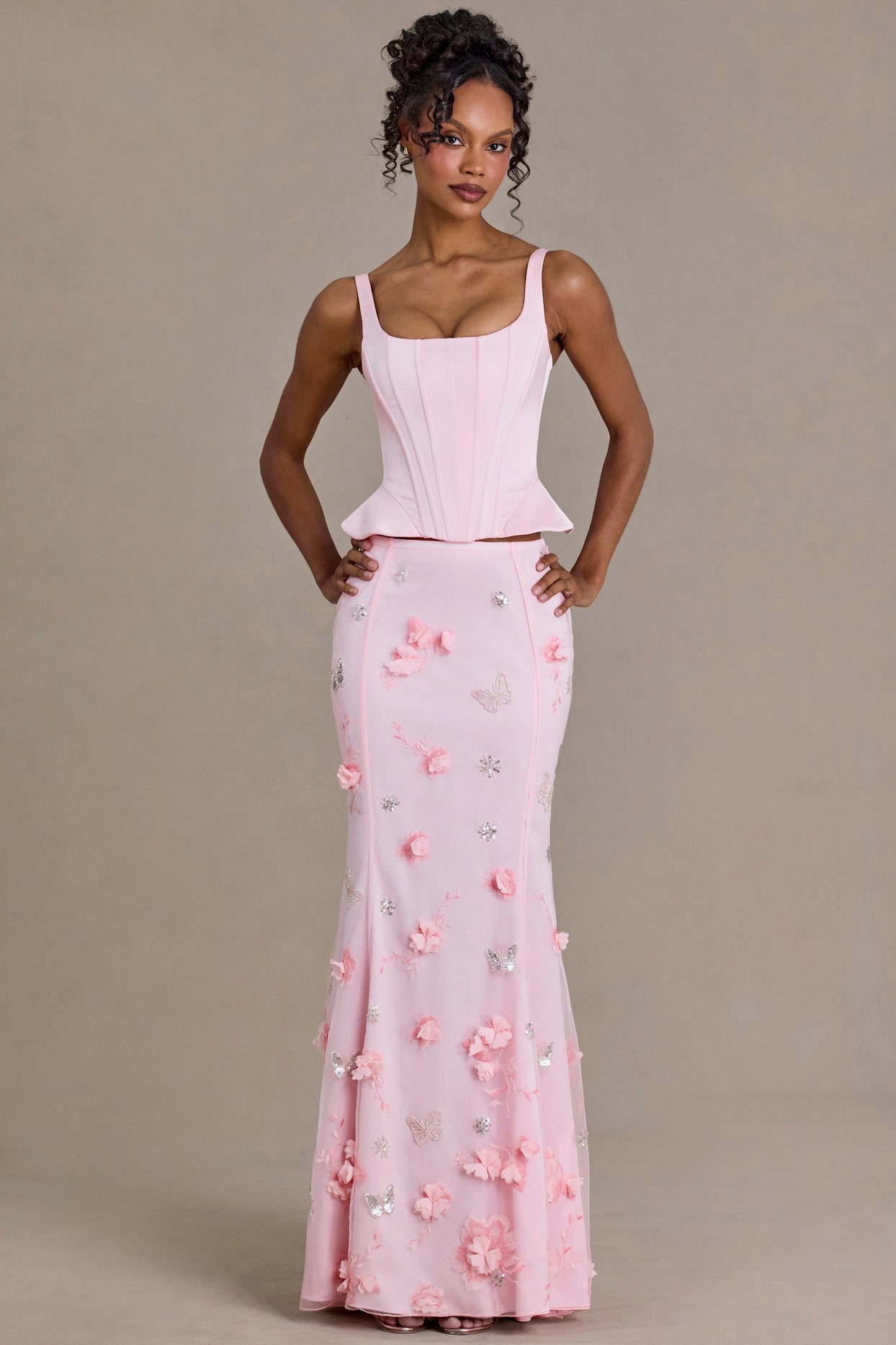 Satin Lace-Up Corset Top in Baby Pink - 6