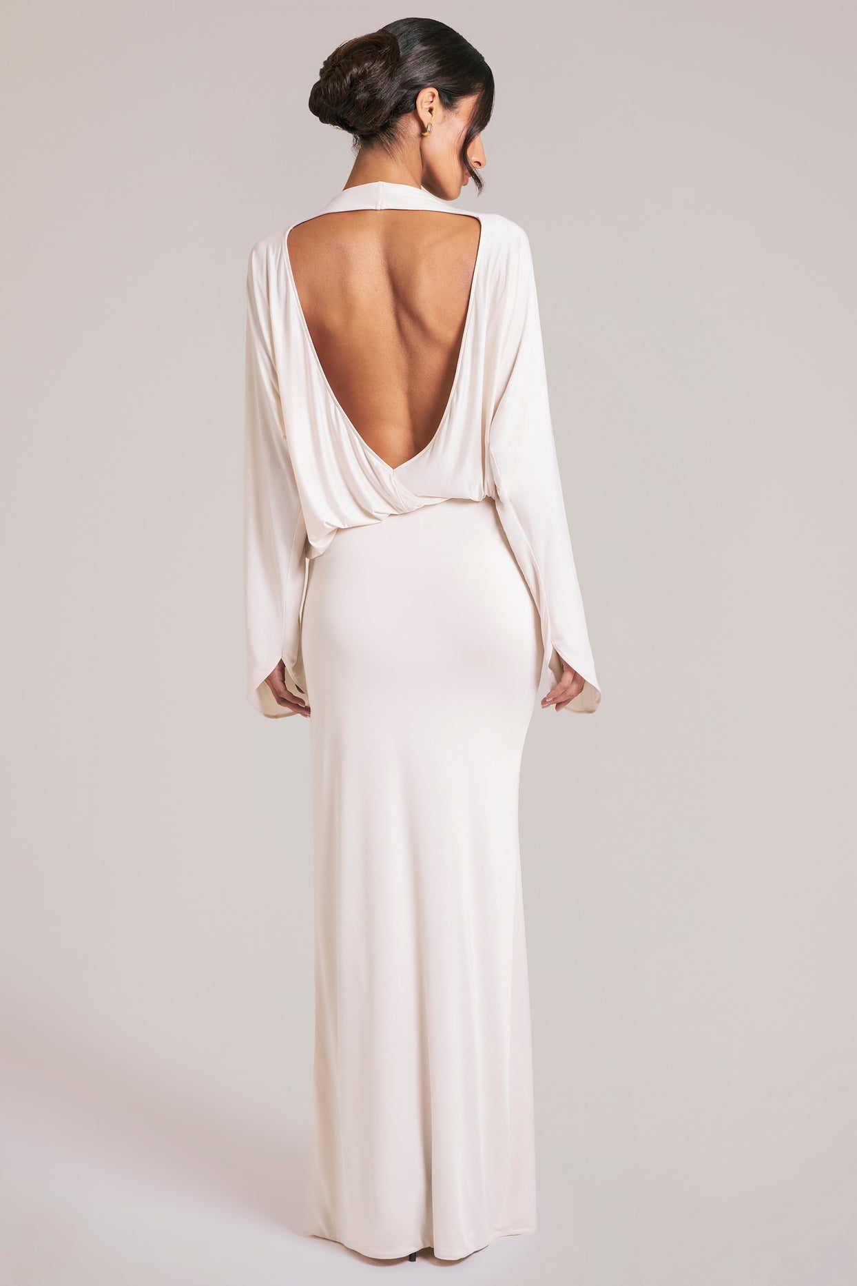 Long-Sleeve Draped Maxi Dress in Vanilla - 5