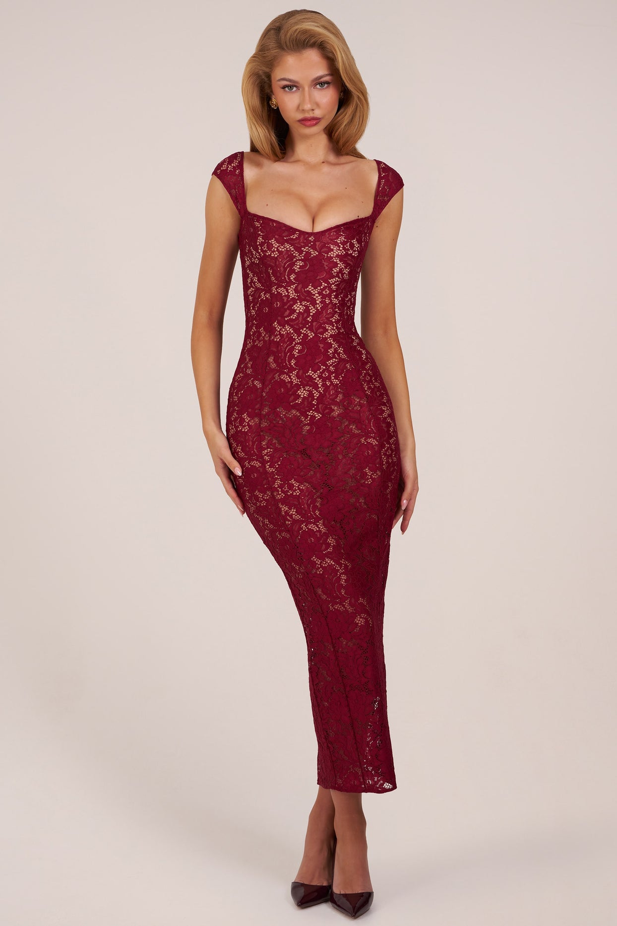 Sweetheart-Neck Maxi Dress in Wine - 1