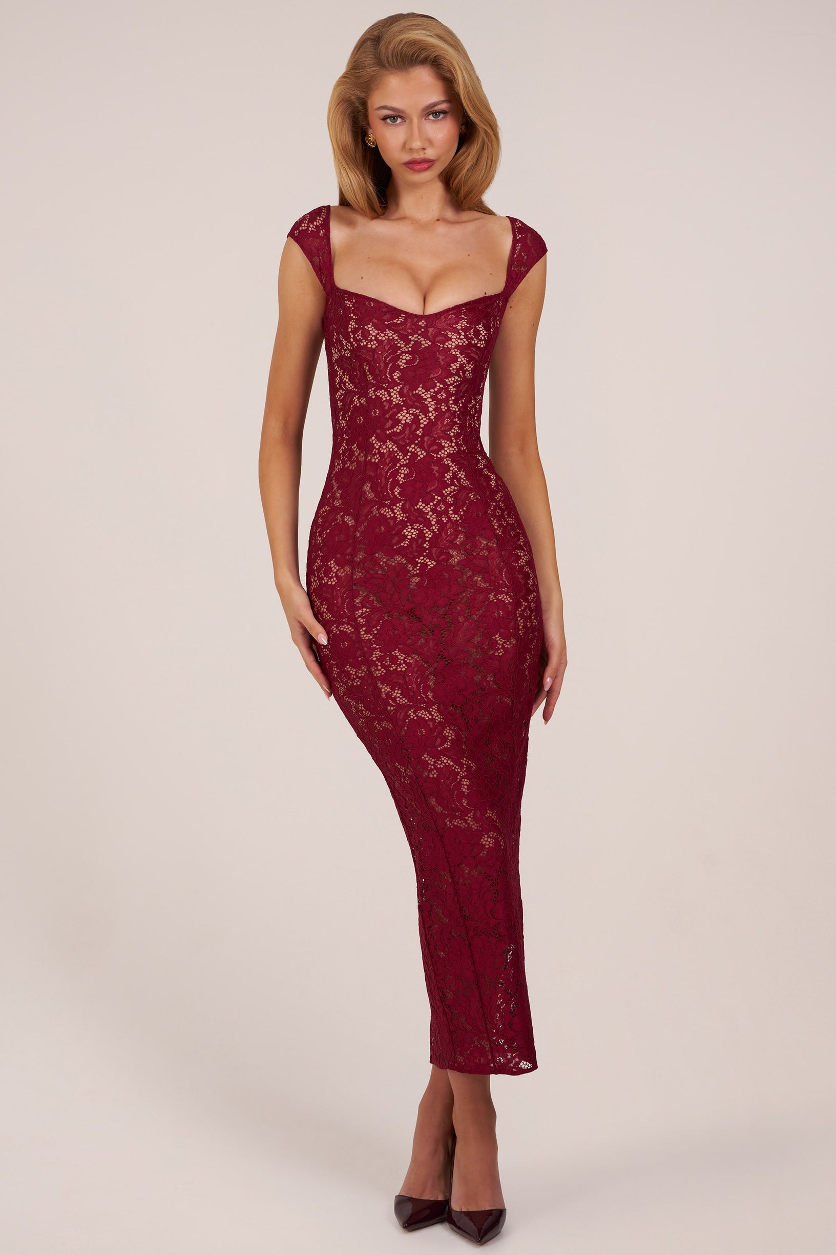 Sweetheart-Neck Maxi Dress in Wine - 1
