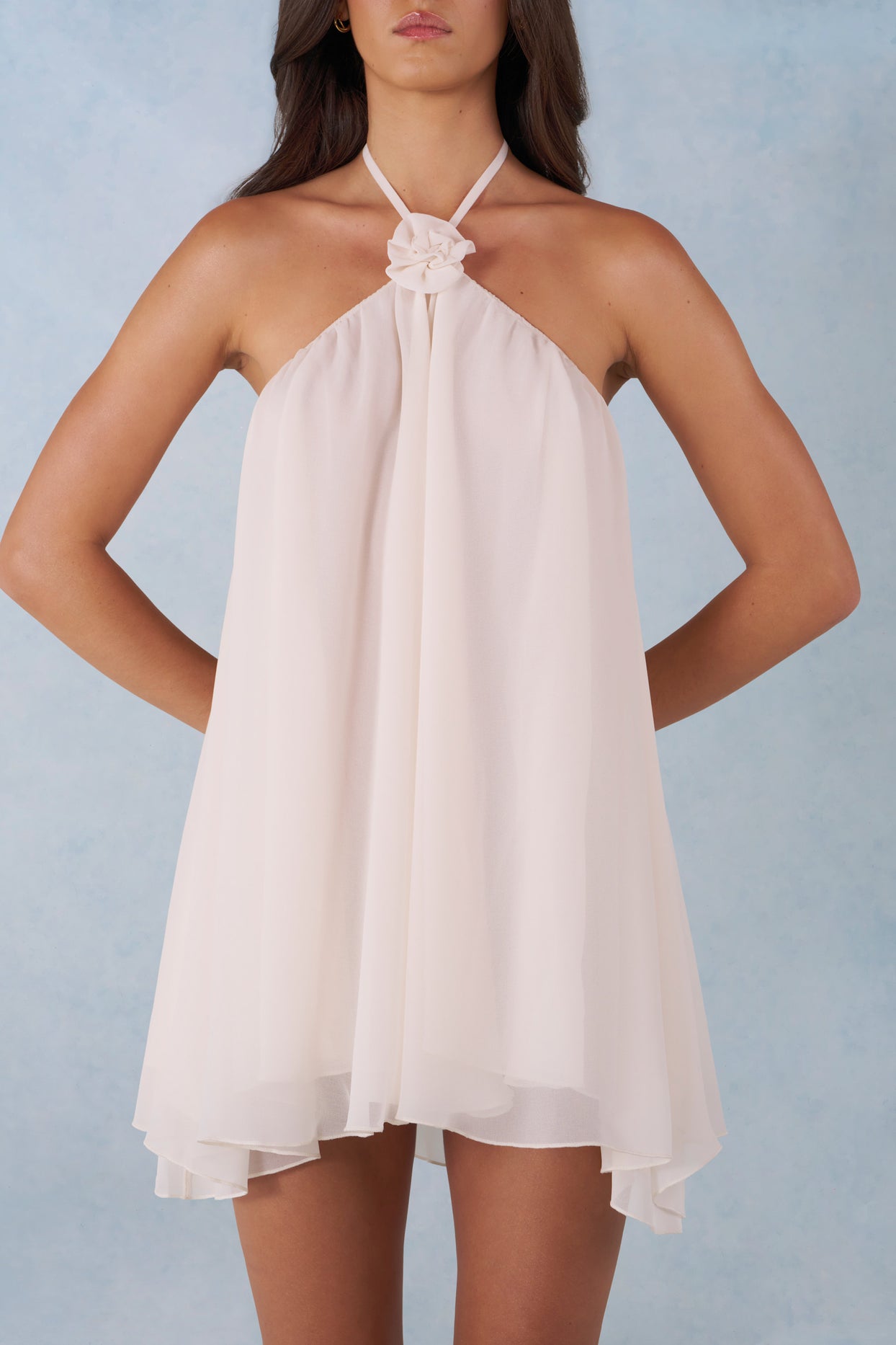 Halterneck Babydoll Mini Dress in Ivory - 4