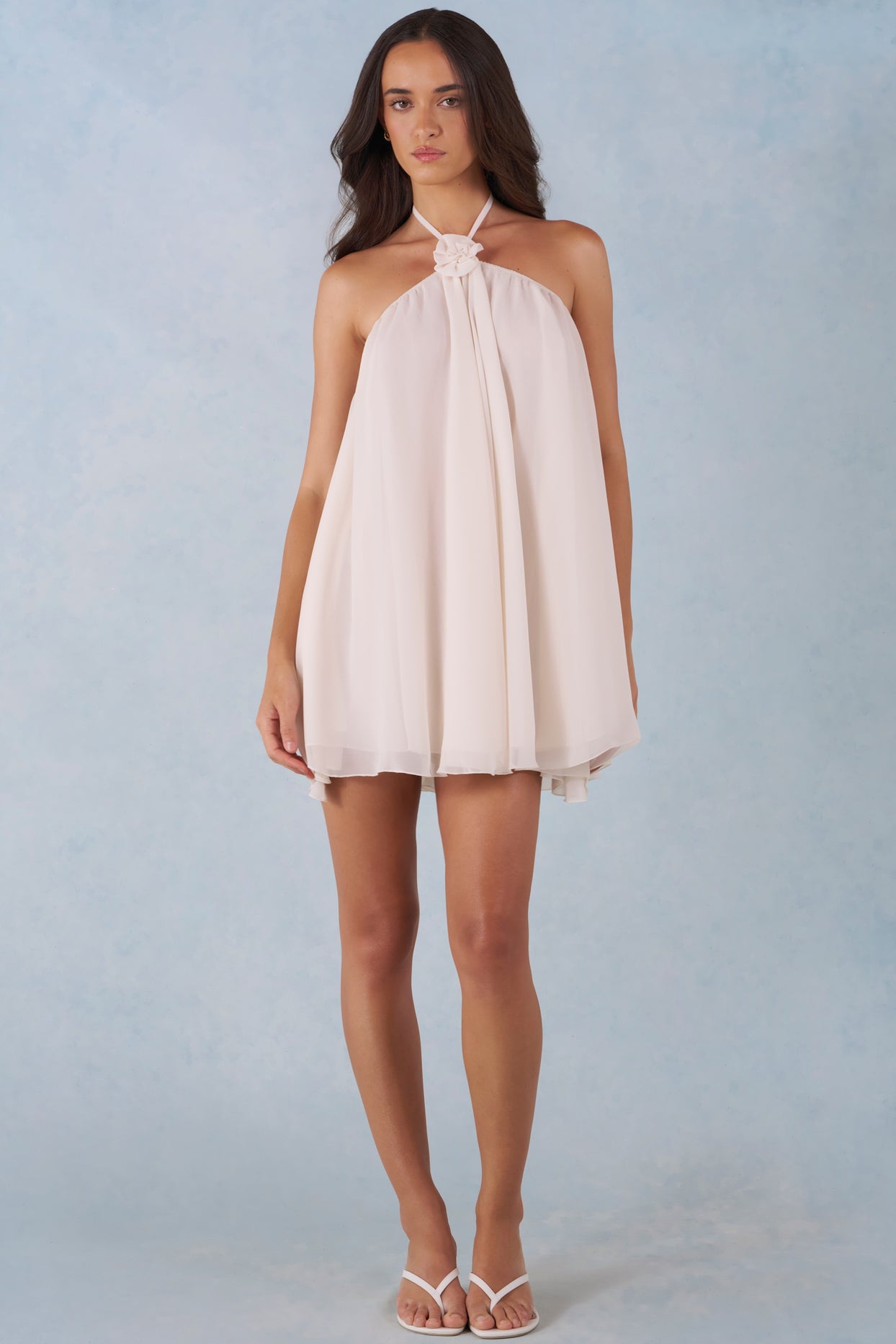 Halterneck Babydoll Mini Dress in Ivory - 8