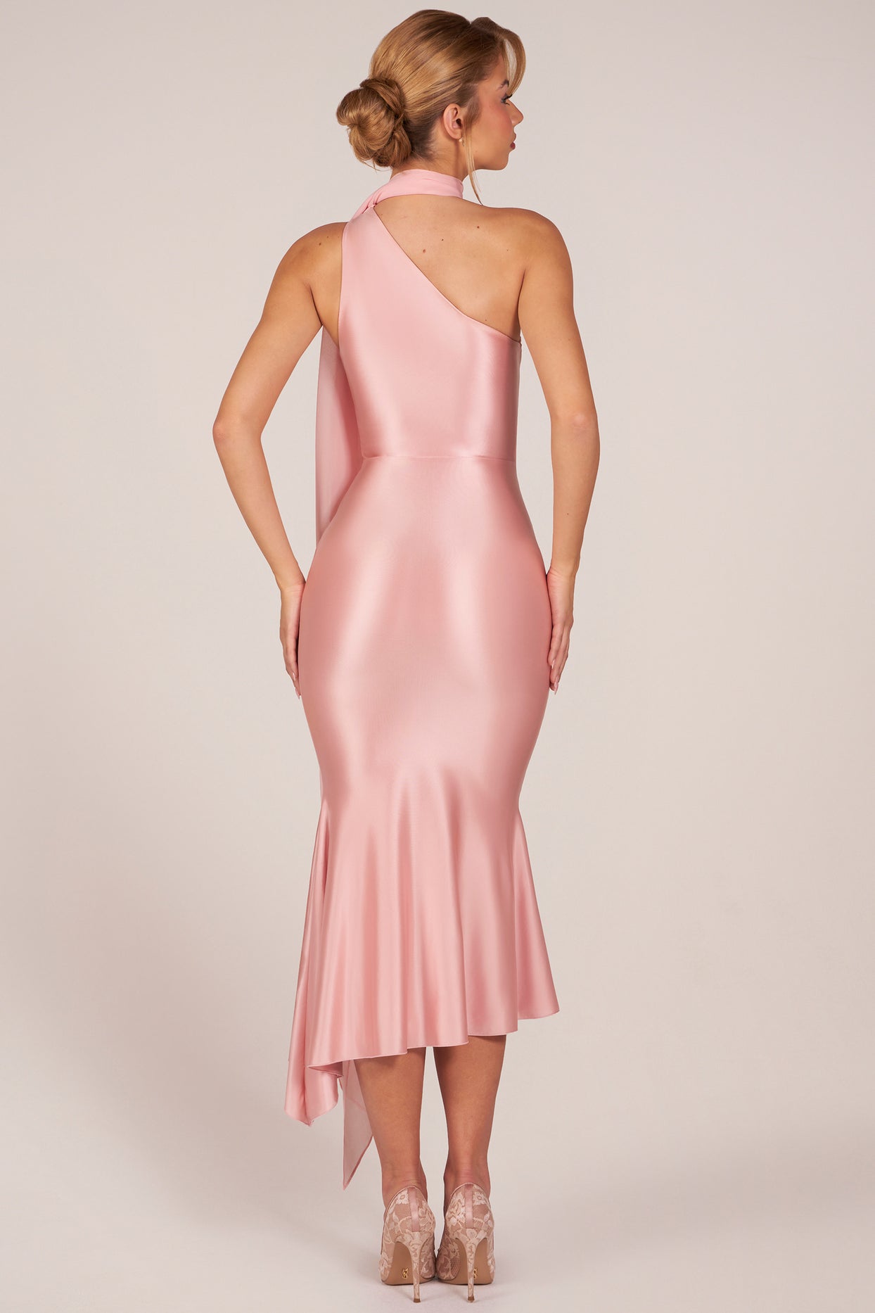 Scarf-Detail Midaxi Dress in Blush Pink - 3
