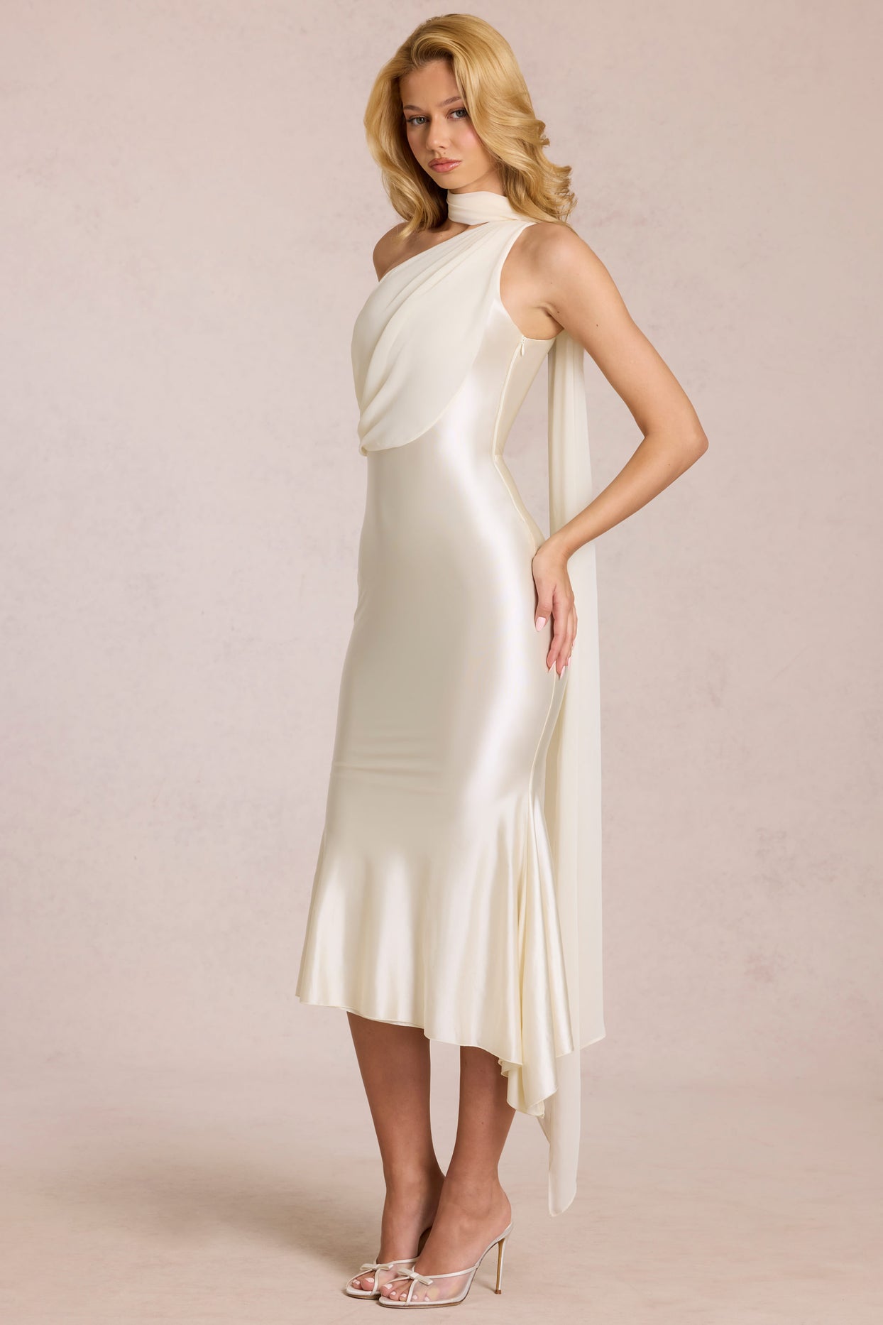 Scarf-Detail Midaxi Dress in Pearl - 7