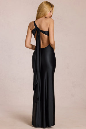 Asymmetric Tie-Back Gown in Black