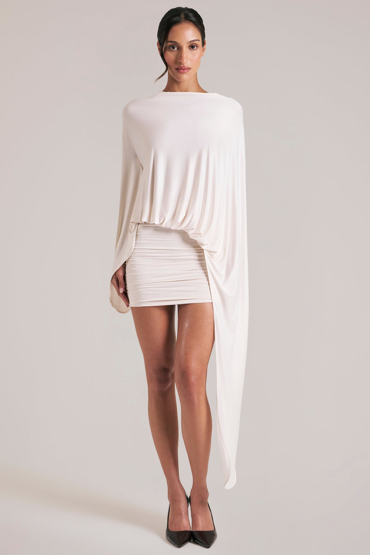 Draped Cape Mini Dress in Vanilla - 5