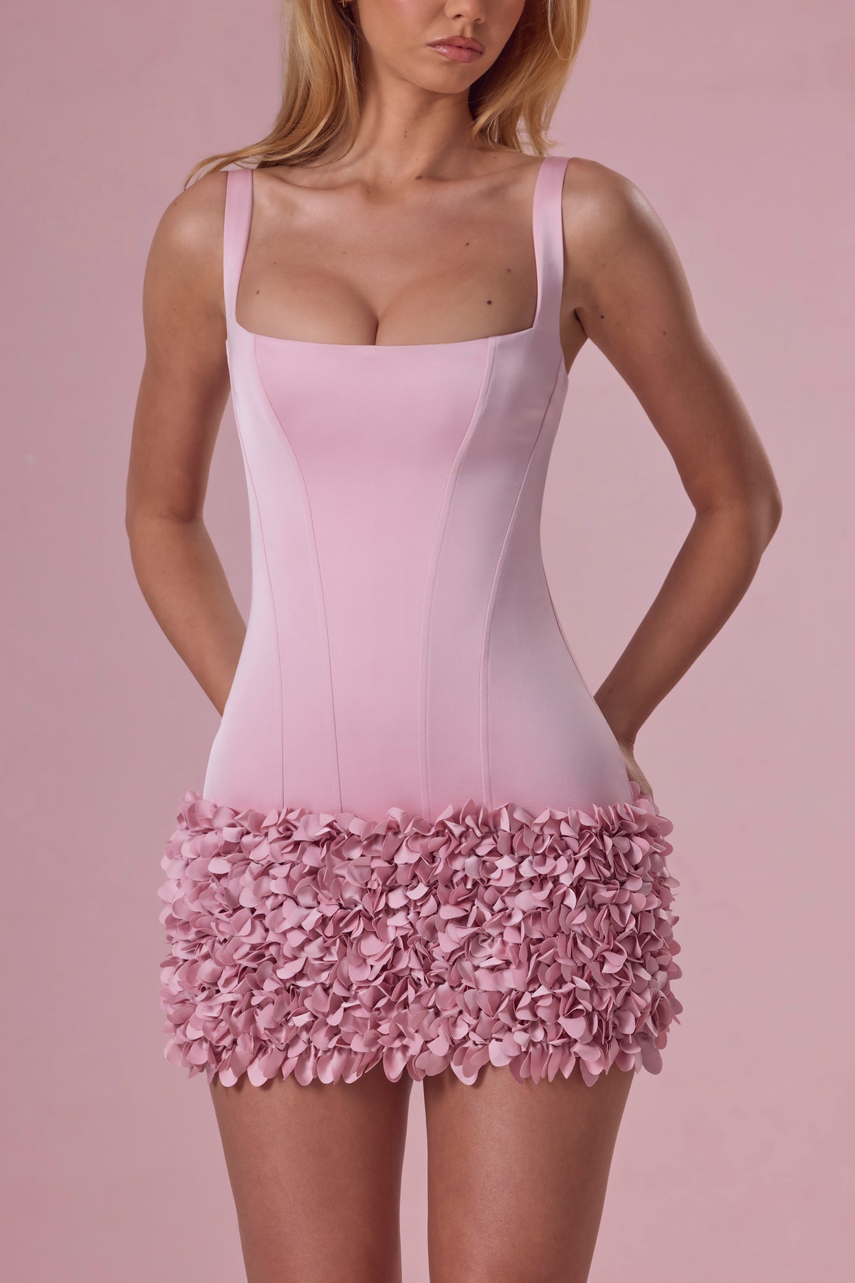 Satin Mini Dress in Blush Pink - 4