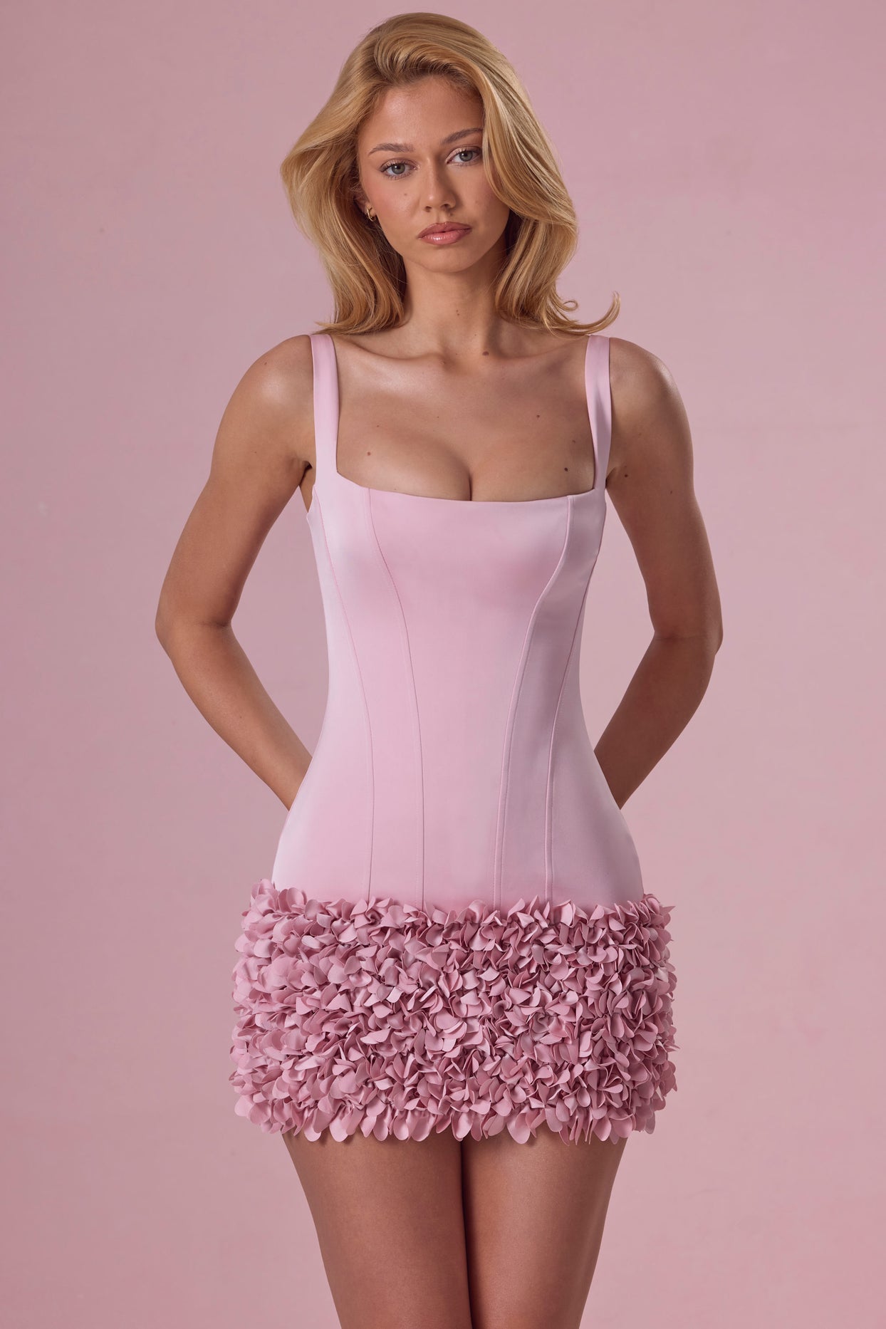 Satin Mini Dress in Blush Pink - 7