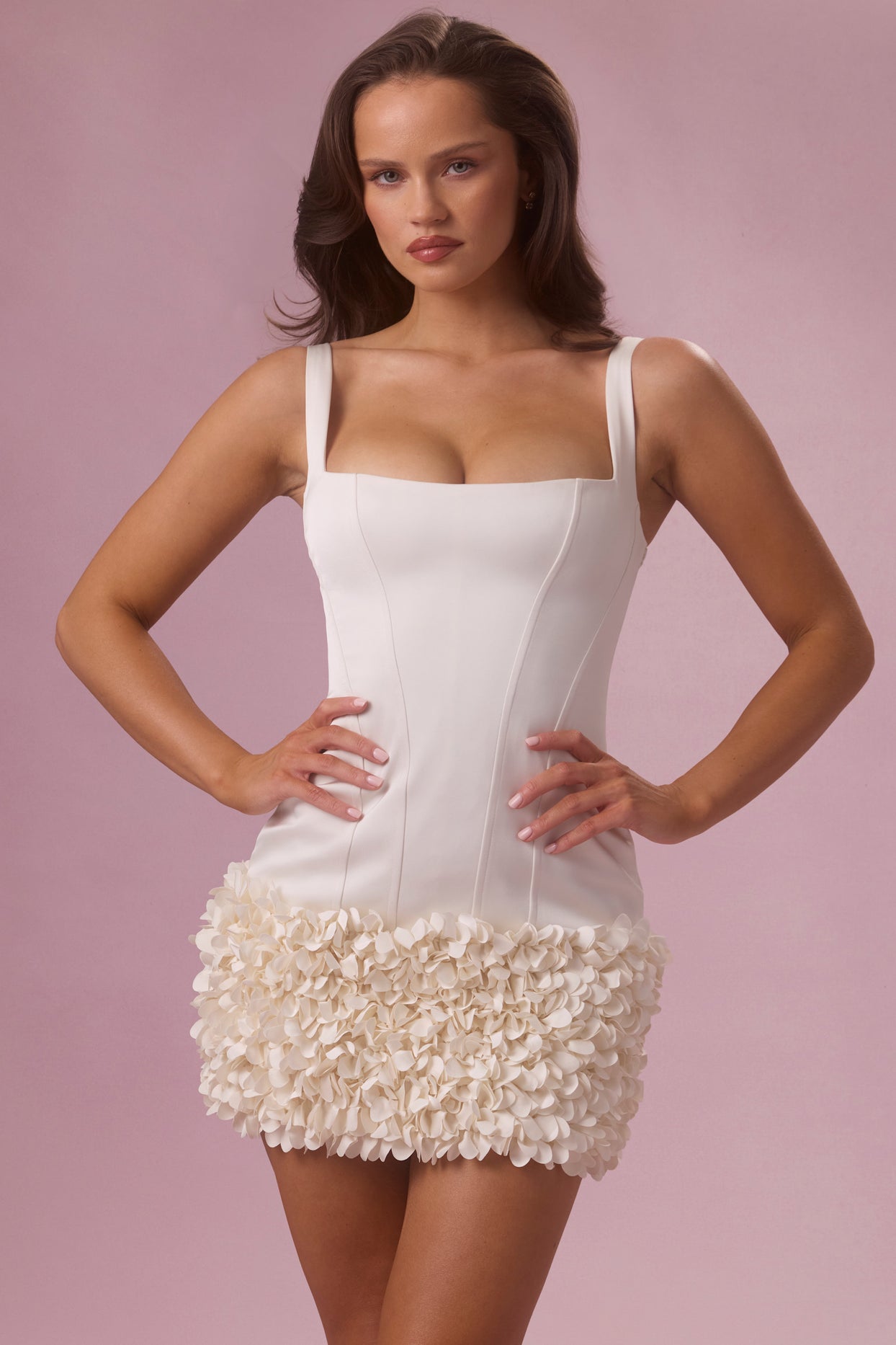 Satin Mini Dress in Pearl - 5