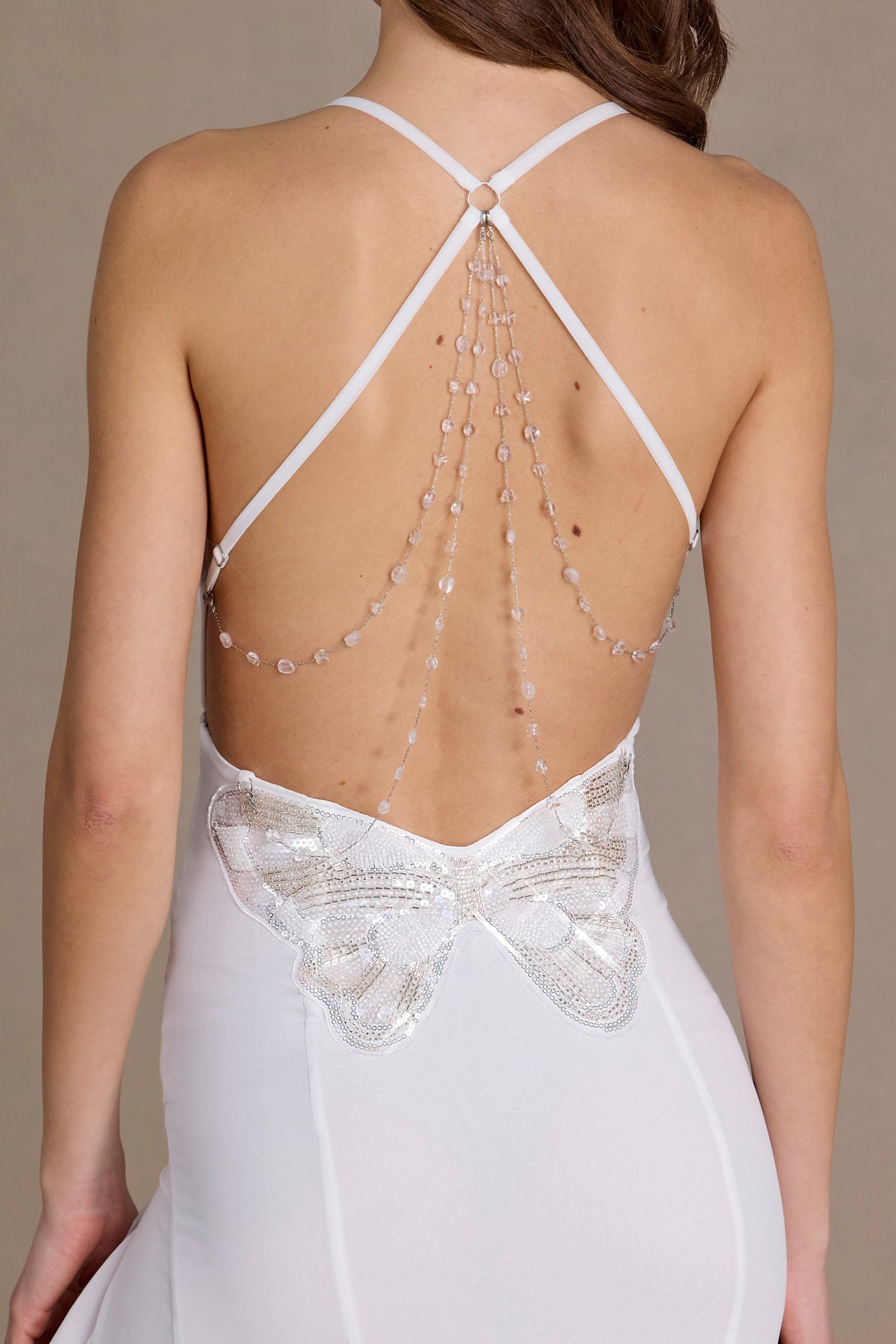 Chiffon Cowl-Neck Open-Back Gown in Snow - 5