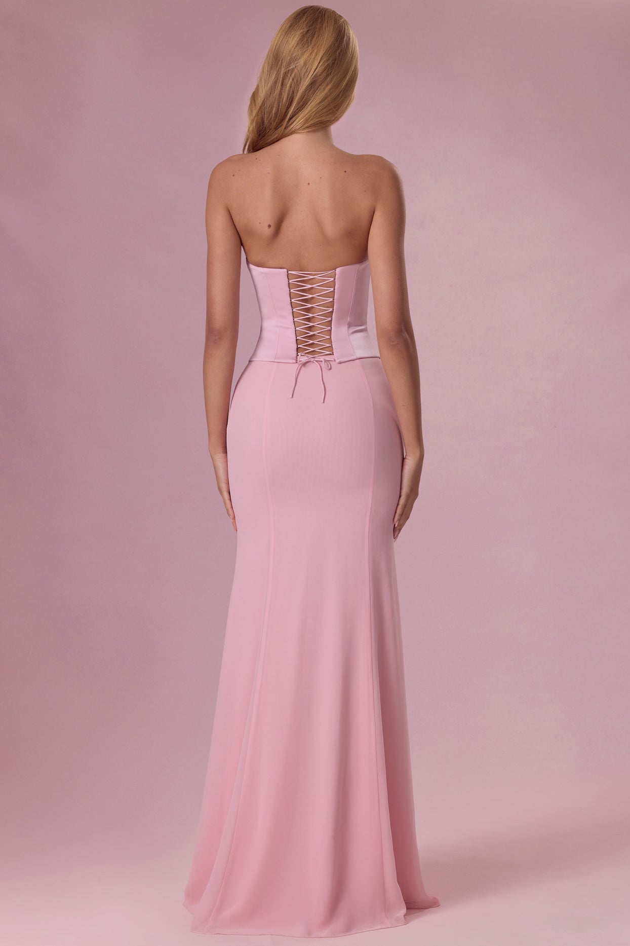 Satin Corset Bridesmaid Dress in Blush - 2
