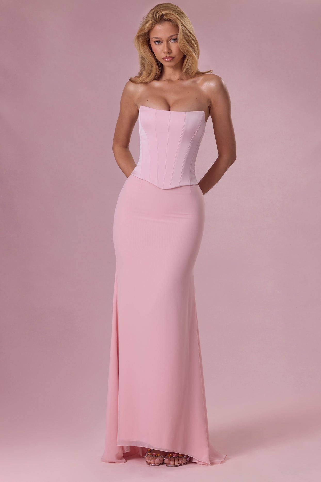 Satin Corset Bridesmaid Dress in Blush - 6