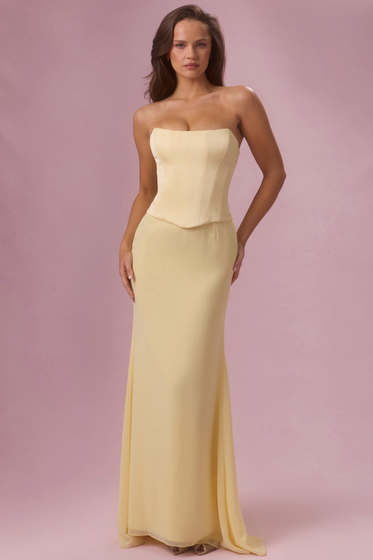 Satin Corset Bridesmaid Dress in Butter Yellow - 7
