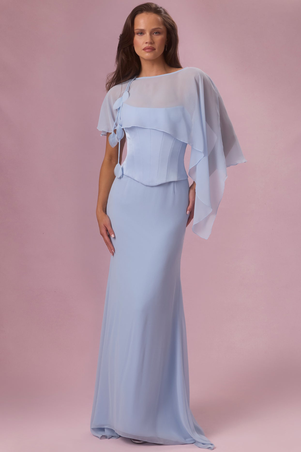 Satin Corset Bridesmaid Dress in Sky Blue - 6