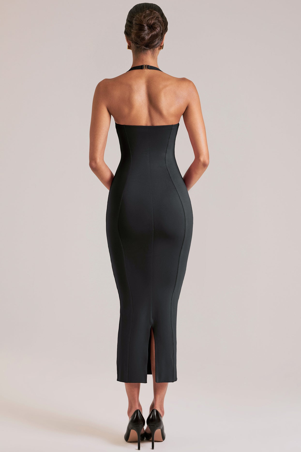 Halterneck Midaxi Dress in Black - 2