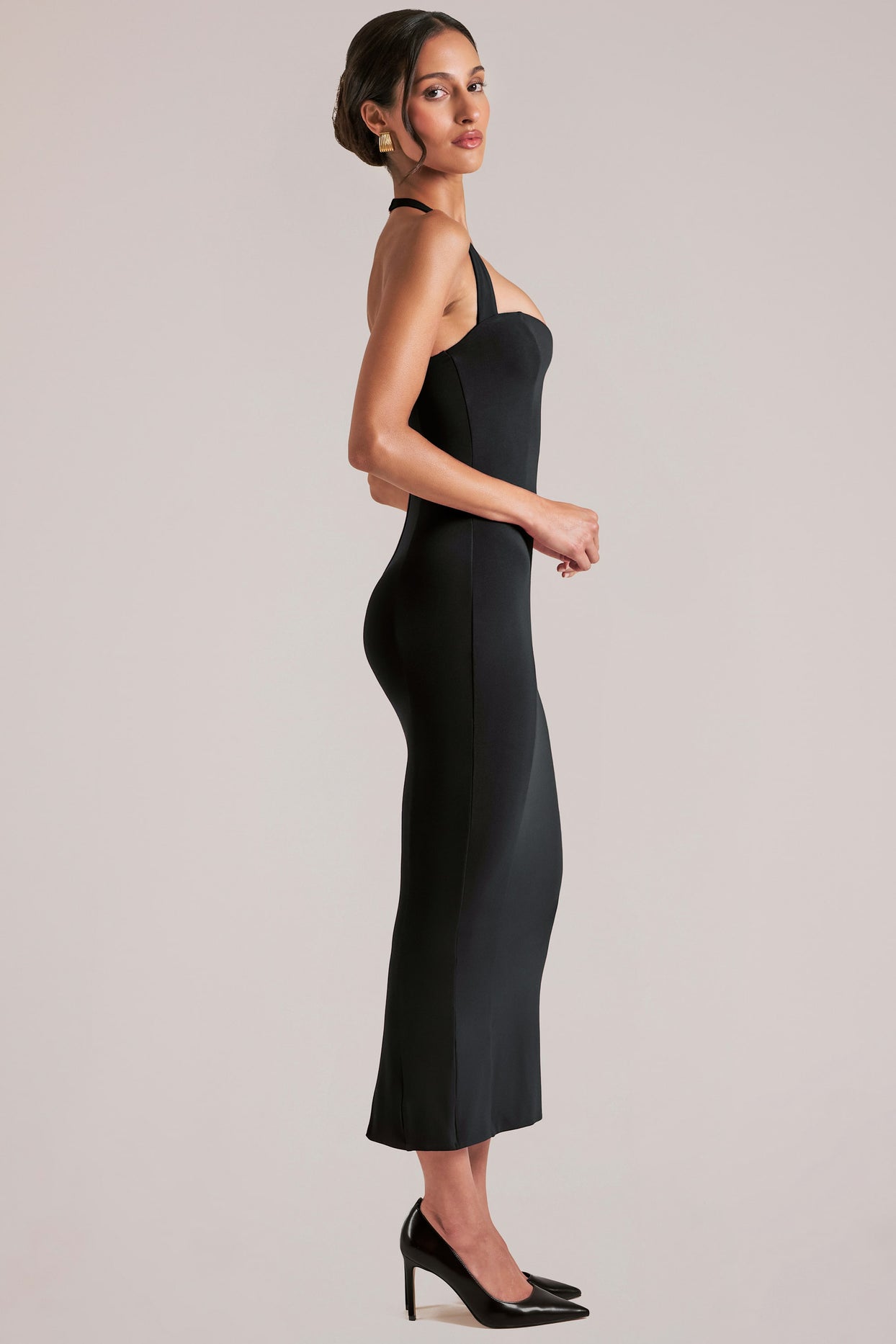 Halterneck Midaxi Dress in Black - 3