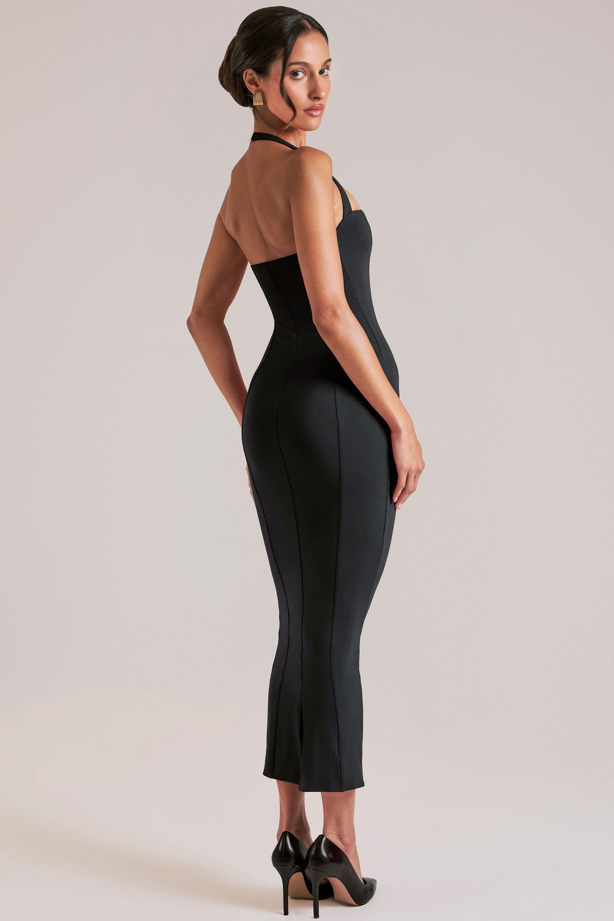 Halterneck Midaxi Dress in Black - 8