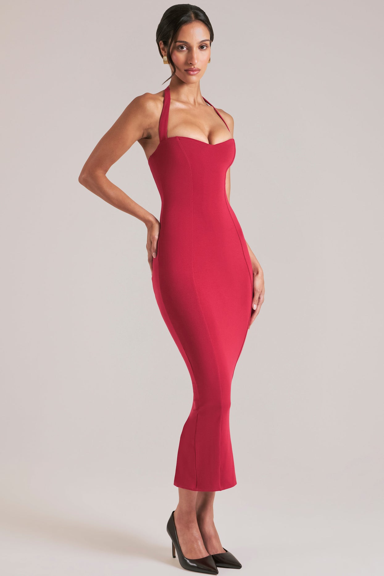 Halterneck Midaxi Dress in Cherry Red - 7